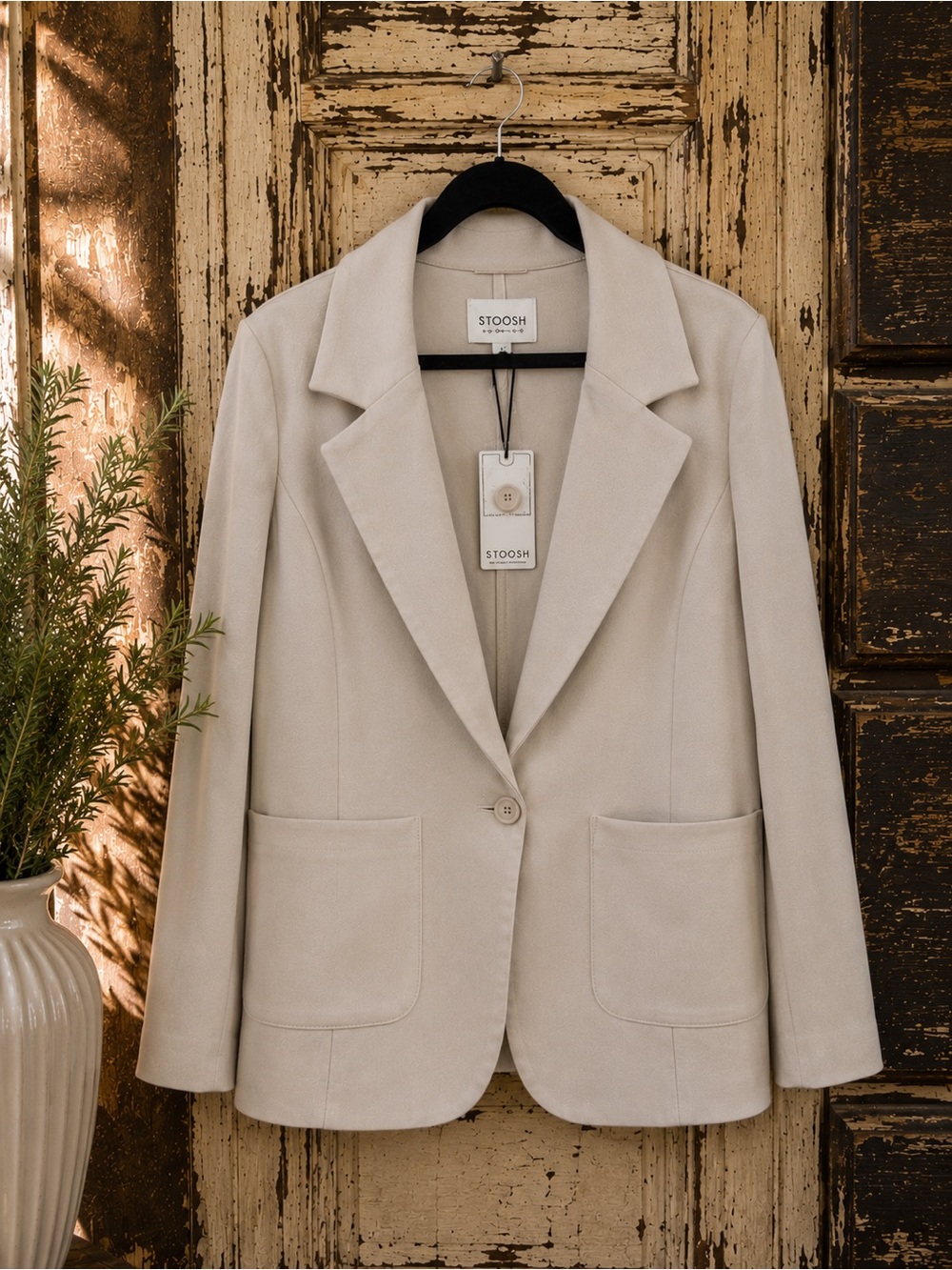 Stoosh Beige Oversized Blazer | Open Front Career Jacket | NWT | Size L